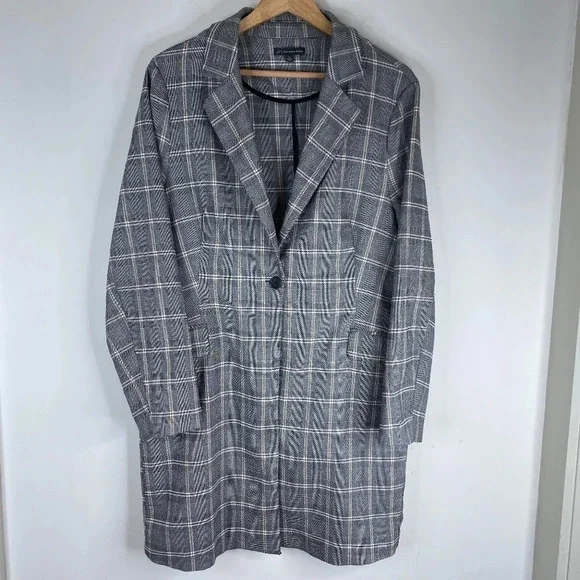 Adrianna Papell EUC Women's Gray Plaid Longline Academic Classic Preppy Coat - Picture 2 of 11